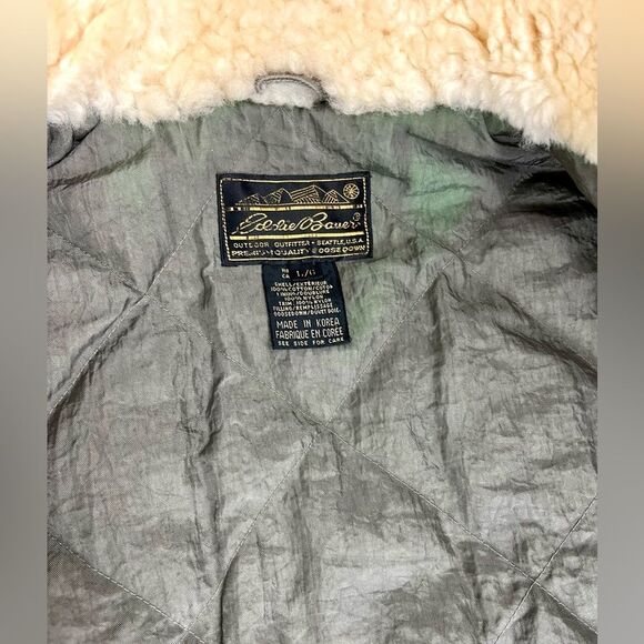 Vintage Eddie Bauer Goose Down Green Quilted Sherpa Shearling Trucker Jacket - Picture 9 of 16